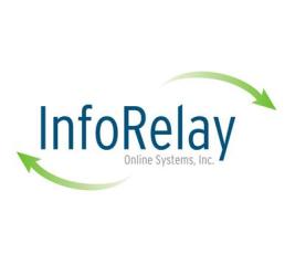 Historical InfoRelay Online Systems logo, with green arrows around the blue wordmark