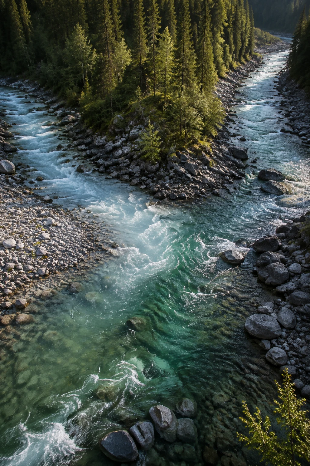 Two clear mountain streams joining into one river
